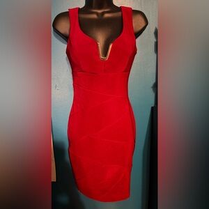 Emerald Sundae Red Plunging V-Neck Bodycon Mini Dress